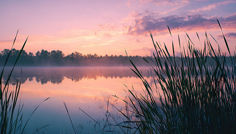 tranquil lake and sunset